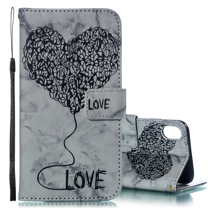 For iPhone X / XS Heart + Marble Pattern Horizontal Flip Leather Case with Holder & Card Slots & Wallet & Lanyard
