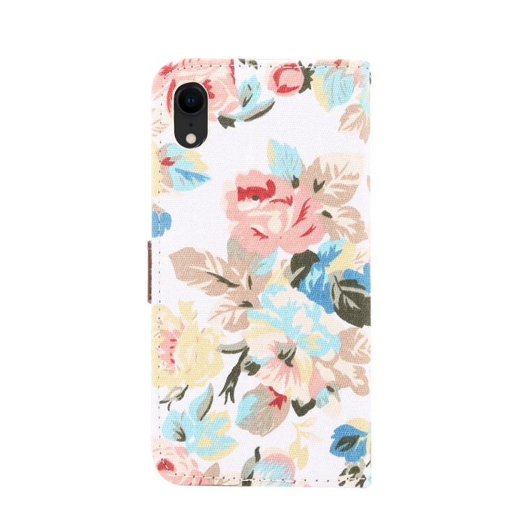 For iPhone XR Dibase Flower Pattern Horizontal Flip PU Leather Case with Holder & Card Slot(White)