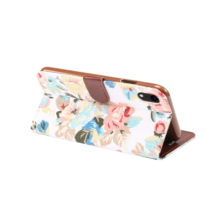 For iPhone XR Dibase Flower Pattern Horizontal Flip PU Leather Case with Holder & Card Slot(White)