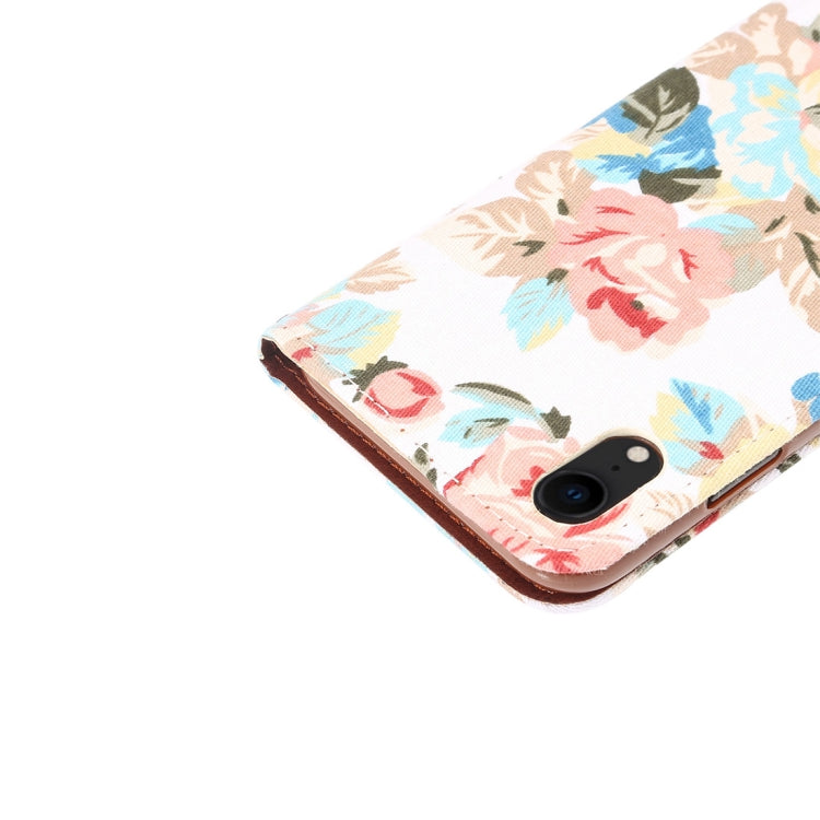 For iPhone XR Dibase Flower Pattern Horizontal Flip PU Leather Case with Holder & Card Slot(White)