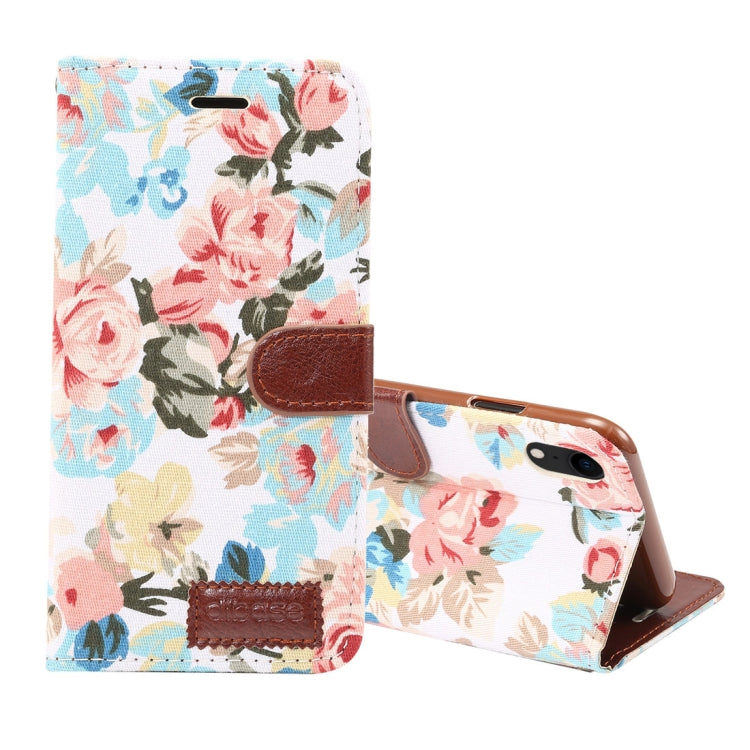 For iPhone XR Dibase Flower Pattern Horizontal Flip PU Leather Case with Holder & Card Slot(White)