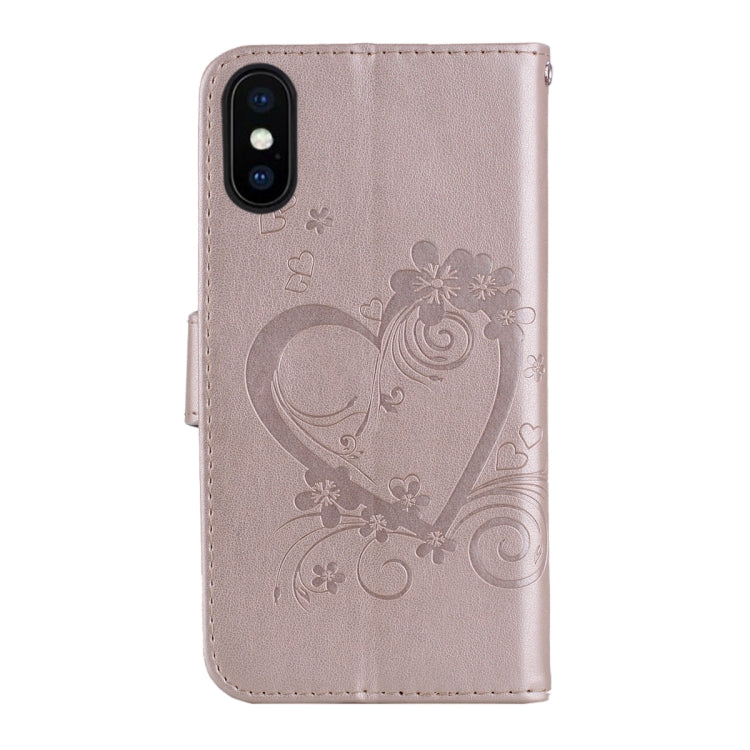 For iPhone XS Max Embossed Heart Butterfly Pattern Horizontal Flip Leather Case with Card Slot & Holder & Wallet & Lanyard
