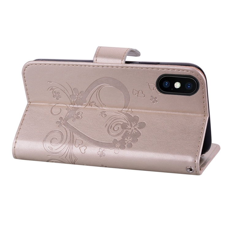 For iPhone XS Max Embossed Heart Butterfly Pattern Horizontal Flip Leather Case with Card Slot & Holder & Wallet & Lanyard