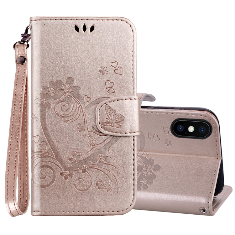 For iPhone XS Max Embossed Heart Butterfly Pattern Horizontal Flip Leather Case with Card Slot & Holder & Wallet & Lanyard