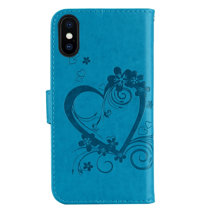 For iPhone XS Max Embossed Heart Butterfly Pattern Horizontal Flip Leather Case with Card Slot & Holder & Wallet & Lanyard