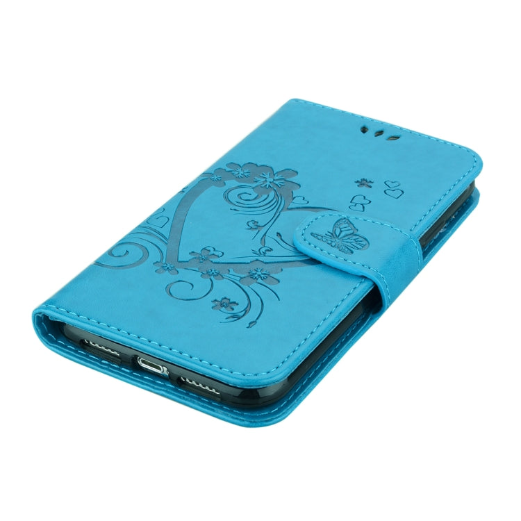 For iPhone XS Max Embossed Heart Butterfly Pattern Horizontal Flip Leather Case with Card Slot & Holder & Wallet & Lanyard