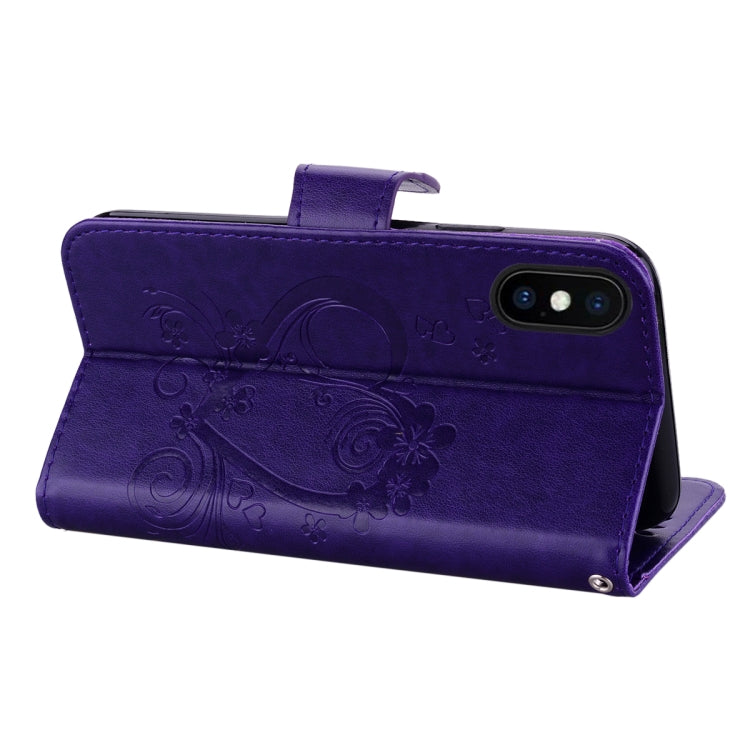 For iPhone XS Max Embossed Heart Butterfly Pattern Horizontal Flip Leather Case with Card Slot & Holder & Wallet & Lanyard