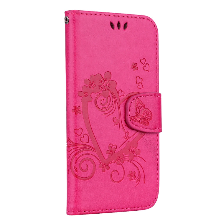 For iPhone XS Max Embossed Heart Butterfly Pattern Horizontal Flip Leather Case with Card Slot & Holder & Wallet & Lanyard