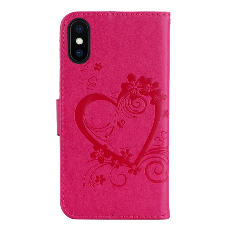 For iPhone XS Max Embossed Heart Butterfly Pattern Horizontal Flip Leather Case with Card Slot & Holder & Wallet & Lanyard