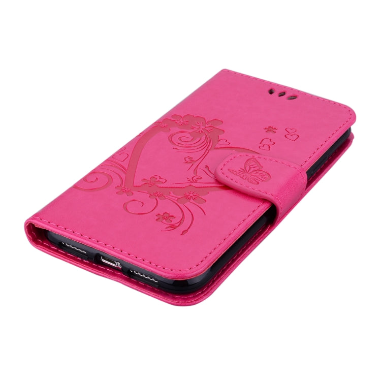 For iPhone XS Max Embossed Heart Butterfly Pattern Horizontal Flip Leather Case with Card Slot & Holder & Wallet & Lanyard