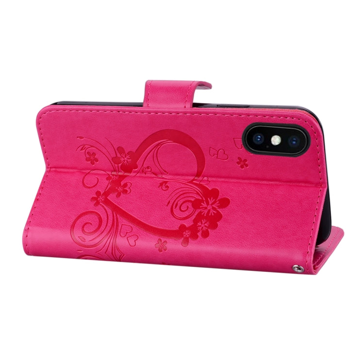 For iPhone XS Max Embossed Heart Butterfly Pattern Horizontal Flip Leather Case with Card Slot & Holder & Wallet & Lanyard