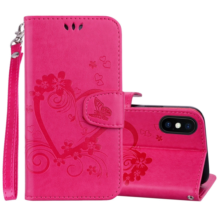 For iPhone XS Max Embossed Heart Butterfly Pattern Horizontal Flip Leather Case with Card Slot & Holder & Wallet & Lanyard