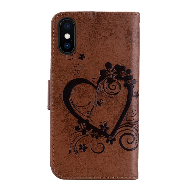 For iPhone XS Max Embossed Heart Butterfly Pattern Horizontal Flip Leather Case with Card Slot & Holder & Wallet & Lanyard