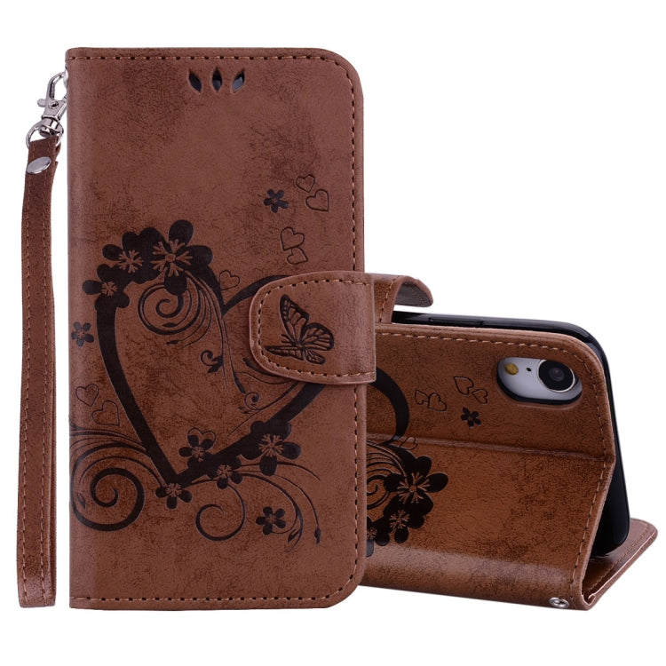 For iPhone XS Max Embossed Heart Butterfly Pattern Horizontal Flip Leather Case with Card Slot & Holder & Wallet & Lanyard