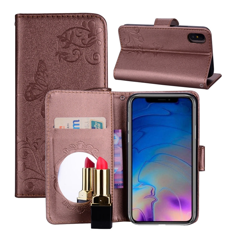 For iPhone XS Max Floral Butterfly Pattern Horizontal Flip Leather Case with Mirror & Card Slot & Holder & Wallet & Lanyard