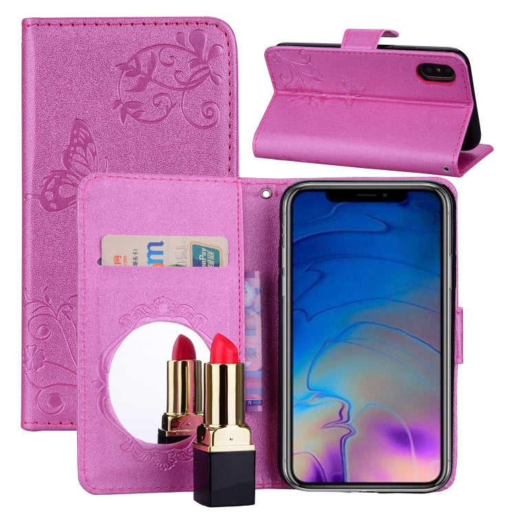 For iPhone XS Max Floral Butterfly Pattern Horizontal Flip Leather Case with Mirror & Card Slot & Holder & Wallet & Lanyard
