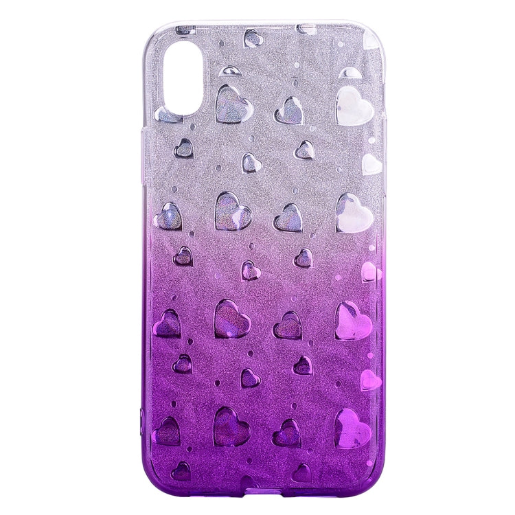 For iPhone XS Max Heart Pattern Diamond Texture TPU Protector Back Cover Case