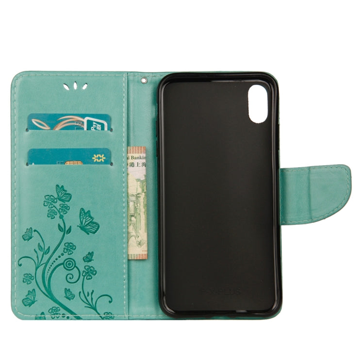 For iPhone XS Max Embossed Butterfly Pattern Horizontal Flip Leather Case with Card Slot & Holder & Wallet & Lanyard