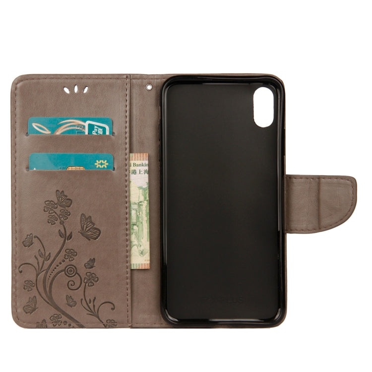 For iPhone XS Max Embossed Butterfly Pattern Horizontal Flip Leather Case with Card Slot & Holder & Wallet & Lanyard