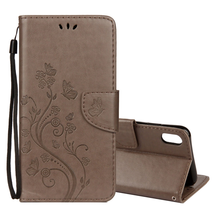 For iPhone XS Max Embossed Butterfly Pattern Horizontal Flip Leather Case with Card Slot & Holder & Wallet & Lanyard