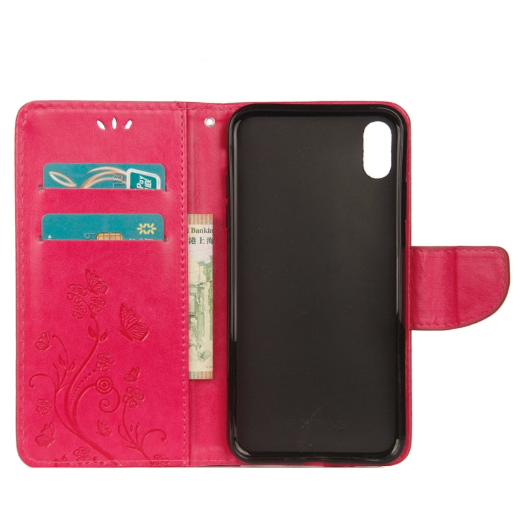 For iPhone XS Max Embossed Butterfly Pattern Horizontal Flip Leather Case with Card Slot & Holder & Wallet & Lanyard