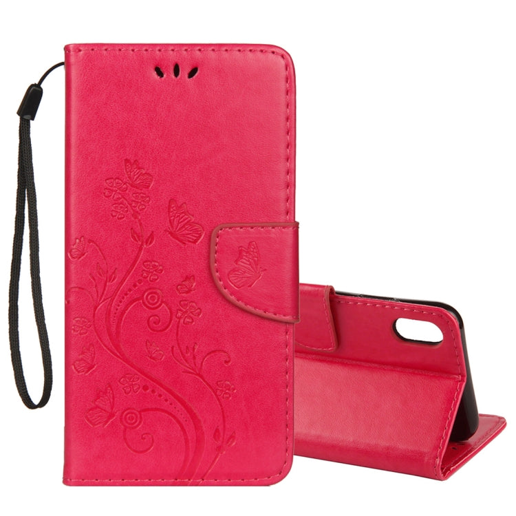 For iPhone XS Max Embossed Butterfly Pattern Horizontal Flip Leather Case with Card Slot & Holder & Wallet & Lanyard