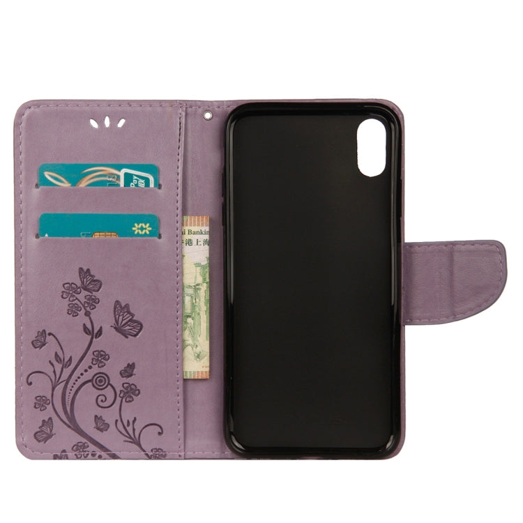 For iPhone XS Max Embossed Butterfly Pattern Horizontal Flip Leather Case with Card Slot & Holder & Wallet & Lanyard