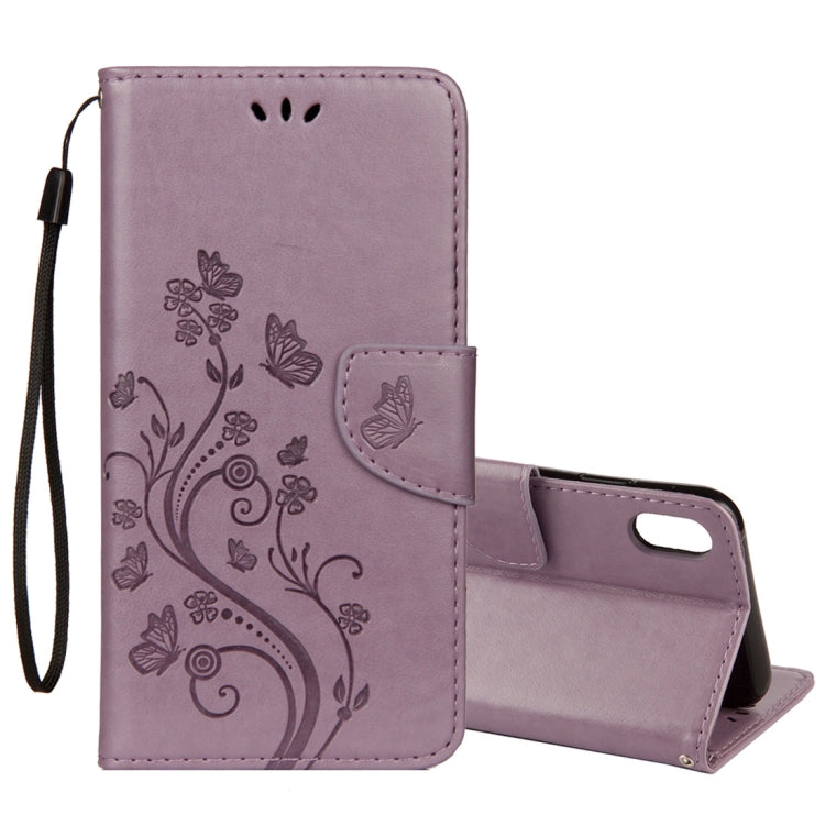 For iPhone XS Max Embossed Butterfly Pattern Horizontal Flip Leather Case with Card Slot & Holder & Wallet & Lanyard