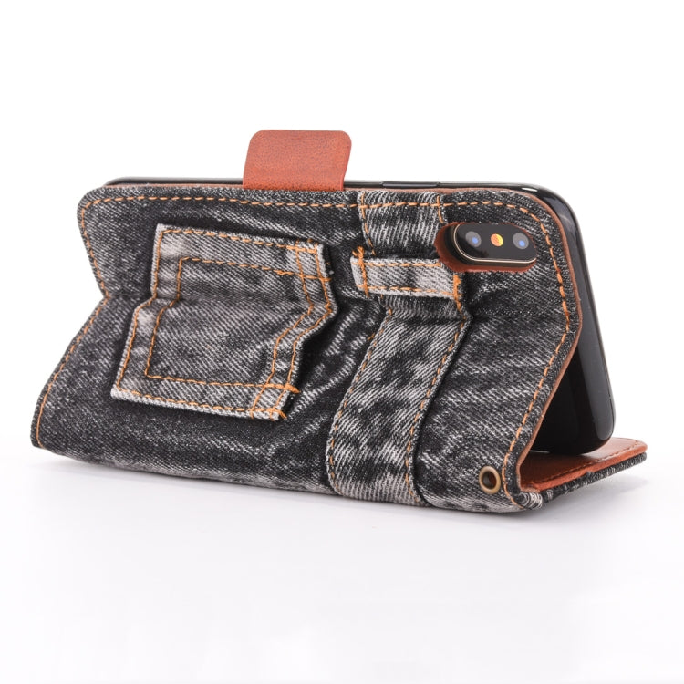 For iPhone XS Max Denim Pattern TPU Case with Card Slot & Wallet & Holder