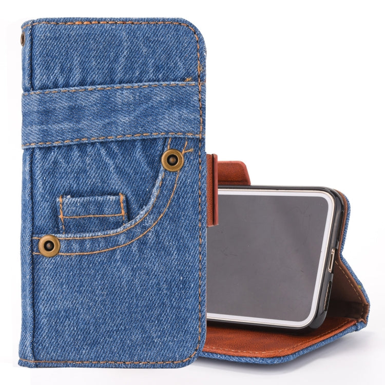 For iPhone XS Max Denim Pattern TPU Case with Card Slot & Wallet & Holder