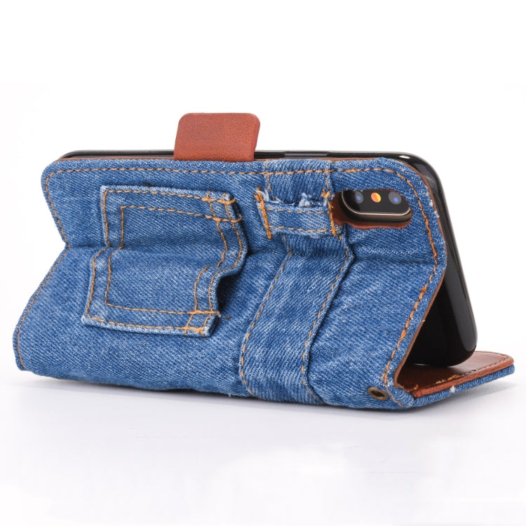 For iPhone XS Max Denim Pattern TPU Case with Card Slot & Wallet & Holder