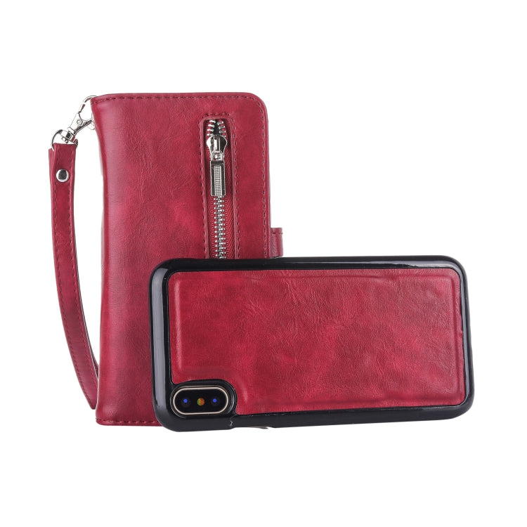 For iPhone XS Max 2 in 1 Zipper Pattern PU+ TPU Leather Case with Card Slot & Wallet & Photo Frame