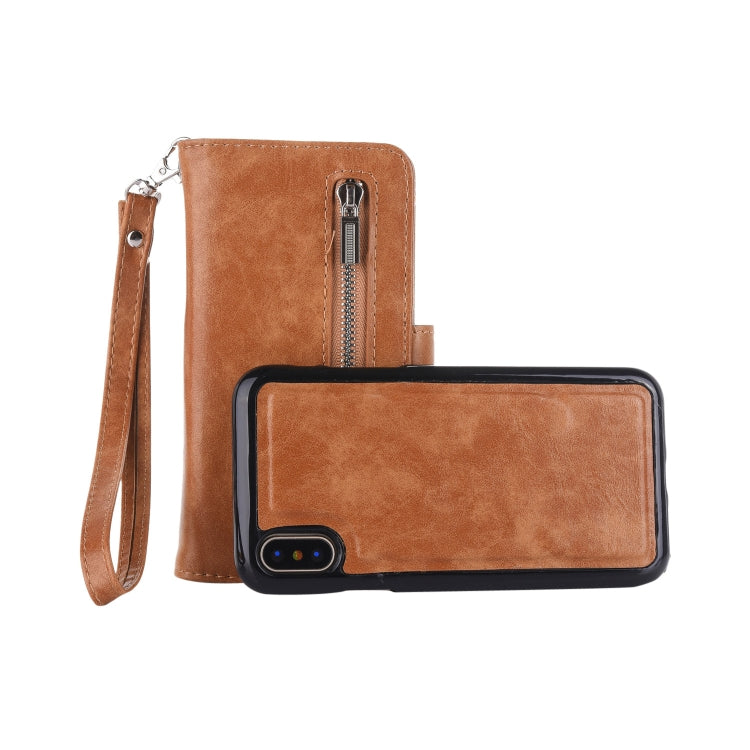 For iPhone XS Max 2 in 1 Zipper Pattern PU+ TPU Leather Case with Card Slot & Wallet & Photo Frame
