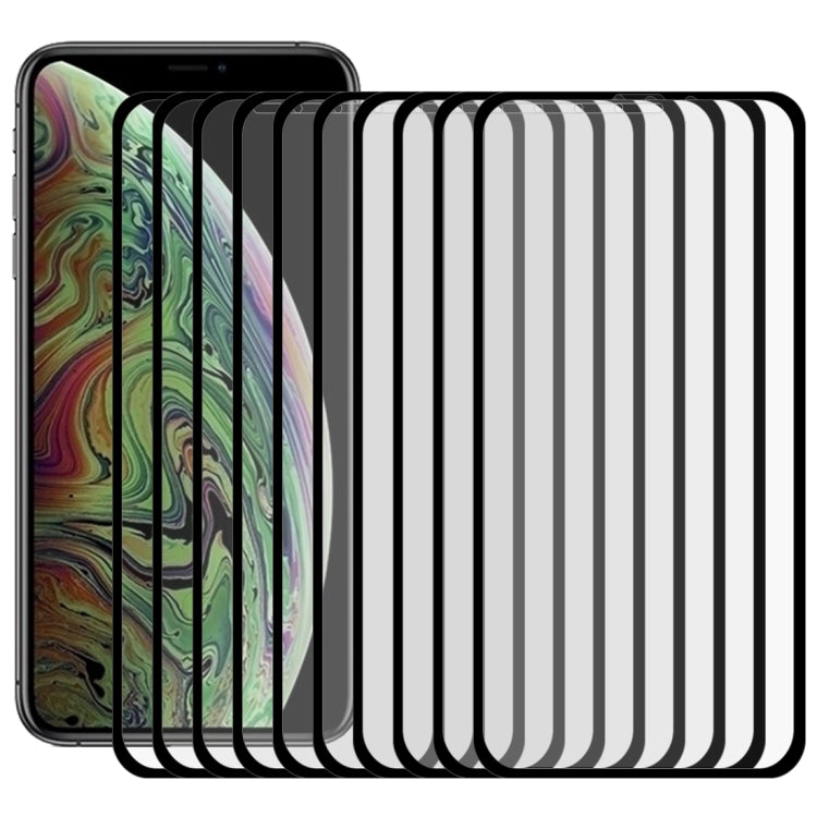 For iPhone 11 Pro Max / XS Max 10pcs 9H 10D Full Screen Tempered Glass Screen Protector (Black)