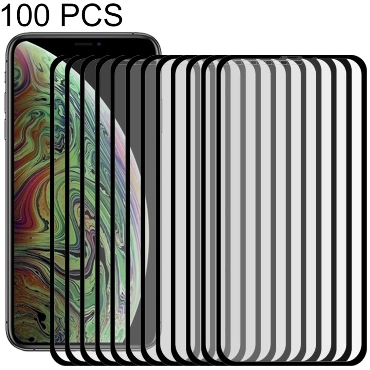 For iPhone 11 Pro Max / XS Max 100pcs 9H 10D Full Screen Tempered Glass Screen Protector (Black)