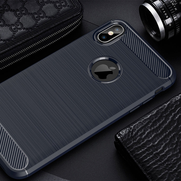 For iPhone XS Max Brushed Texture Carbon Fiber Shockproof TPU Protective Back Case