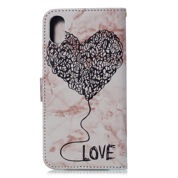 For iPhone XS Max Heart + Marble Pattern Horizontal Flip Leather Case with Holder & Card Slots & Wallet & Lanyard