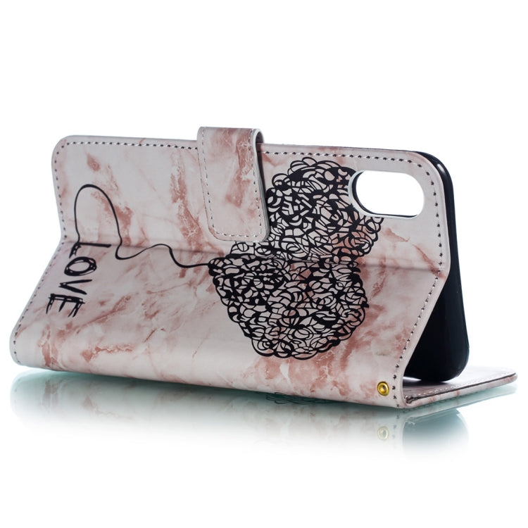 For iPhone XS Max Heart + Marble Pattern Horizontal Flip Leather Case with Holder & Card Slots & Wallet & Lanyard