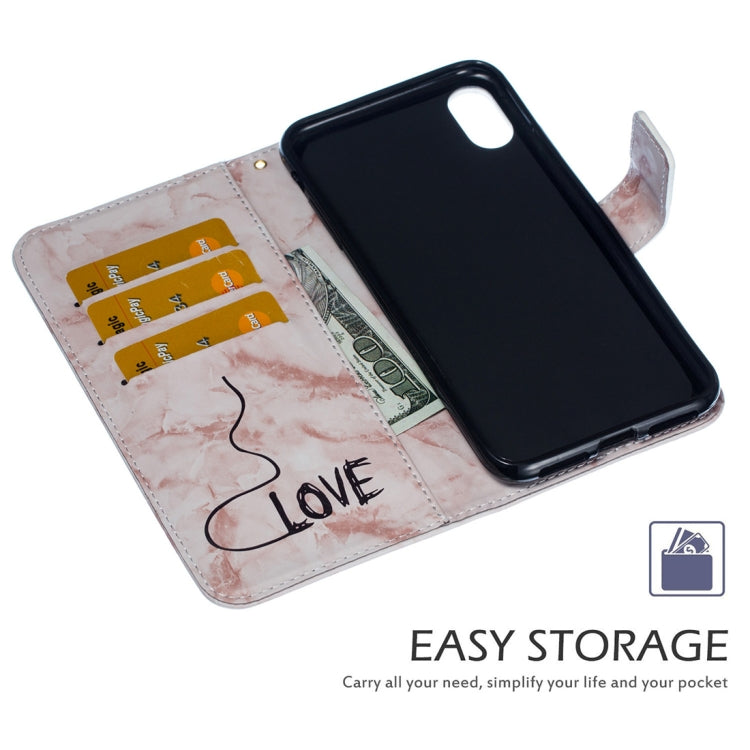 For iPhone XS Max Heart + Marble Pattern Horizontal Flip Leather Case with Holder & Card Slots & Wallet & Lanyard