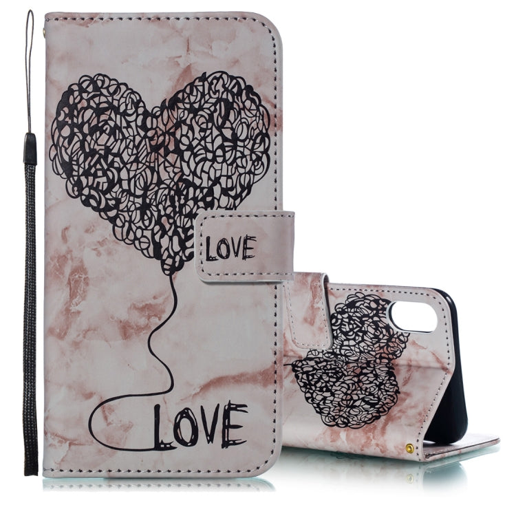 For iPhone XS Max Heart + Marble Pattern Horizontal Flip Leather Case with Holder & Card Slots & Wallet & Lanyard