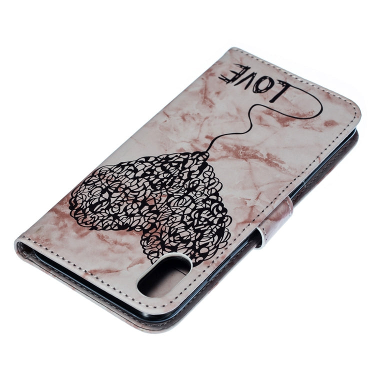 For iPhone XS Max Heart + Marble Pattern Horizontal Flip Leather Case with Holder & Card Slots & Wallet & Lanyard