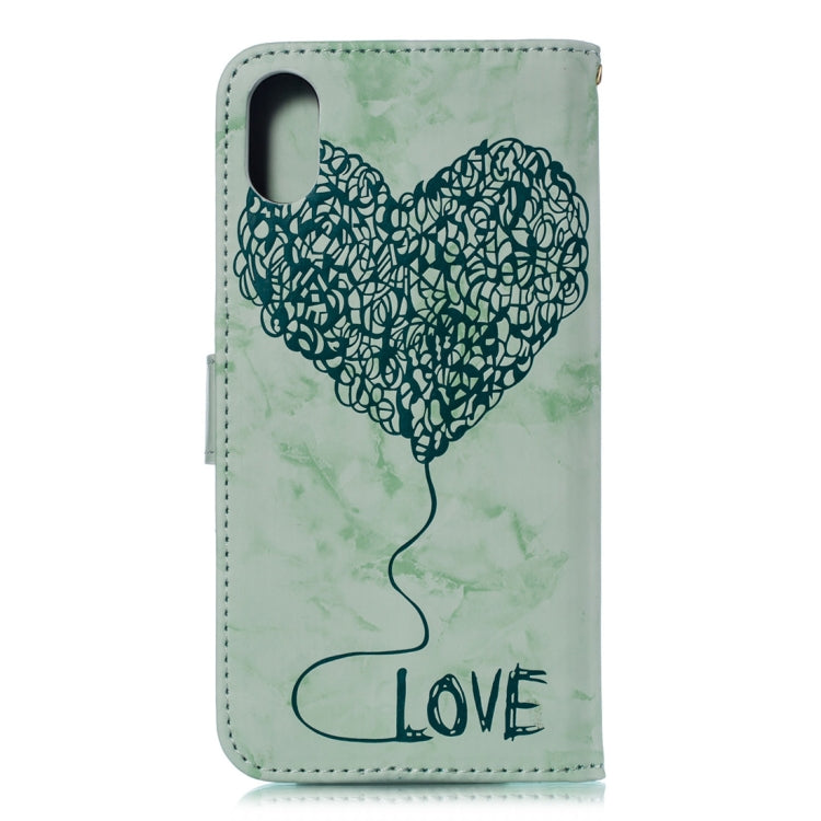 For iPhone XS Max Heart + Marble Pattern Horizontal Flip Leather Case with Holder & Card Slots & Wallet & Lanyard