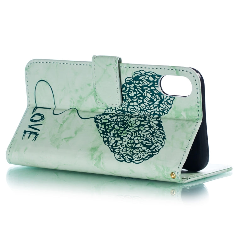 For iPhone XS Max Heart + Marble Pattern Horizontal Flip Leather Case with Holder & Card Slots & Wallet & Lanyard