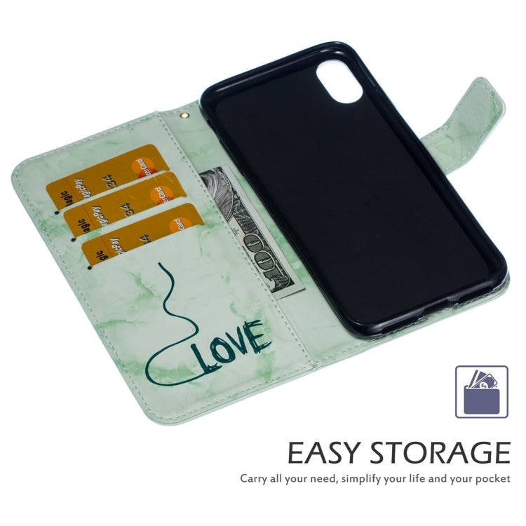 For iPhone XS Max Heart + Marble Pattern Horizontal Flip Leather Case with Holder & Card Slots & Wallet & Lanyard