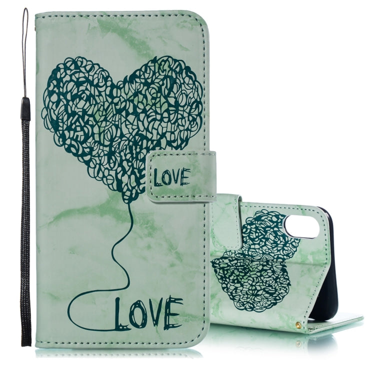 For iPhone XS Max Heart + Marble Pattern Horizontal Flip Leather Case with Holder & Card Slots & Wallet & Lanyard
