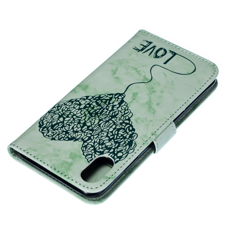 For iPhone XS Max Heart + Marble Pattern Horizontal Flip Leather Case with Holder & Card Slots & Wallet & Lanyard