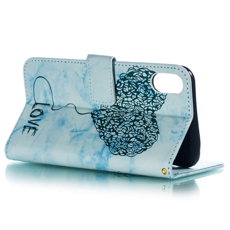 For iPhone XS Max Heart + Marble Pattern Horizontal Flip Leather Case with Holder & Card Slots & Wallet & Lanyard