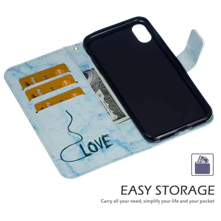 For iPhone XS Max Heart + Marble Pattern Horizontal Flip Leather Case with Holder & Card Slots & Wallet & Lanyard