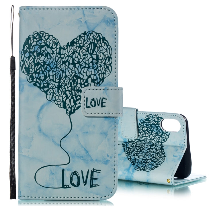 For iPhone XS Max Heart + Marble Pattern Horizontal Flip Leather Case with Holder & Card Slots & Wallet & Lanyard