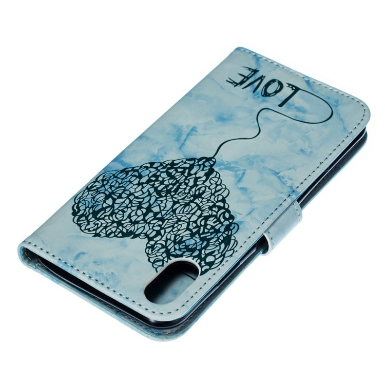 For iPhone XS Max Heart + Marble Pattern Horizontal Flip Leather Case with Holder & Card Slots & Wallet & Lanyard